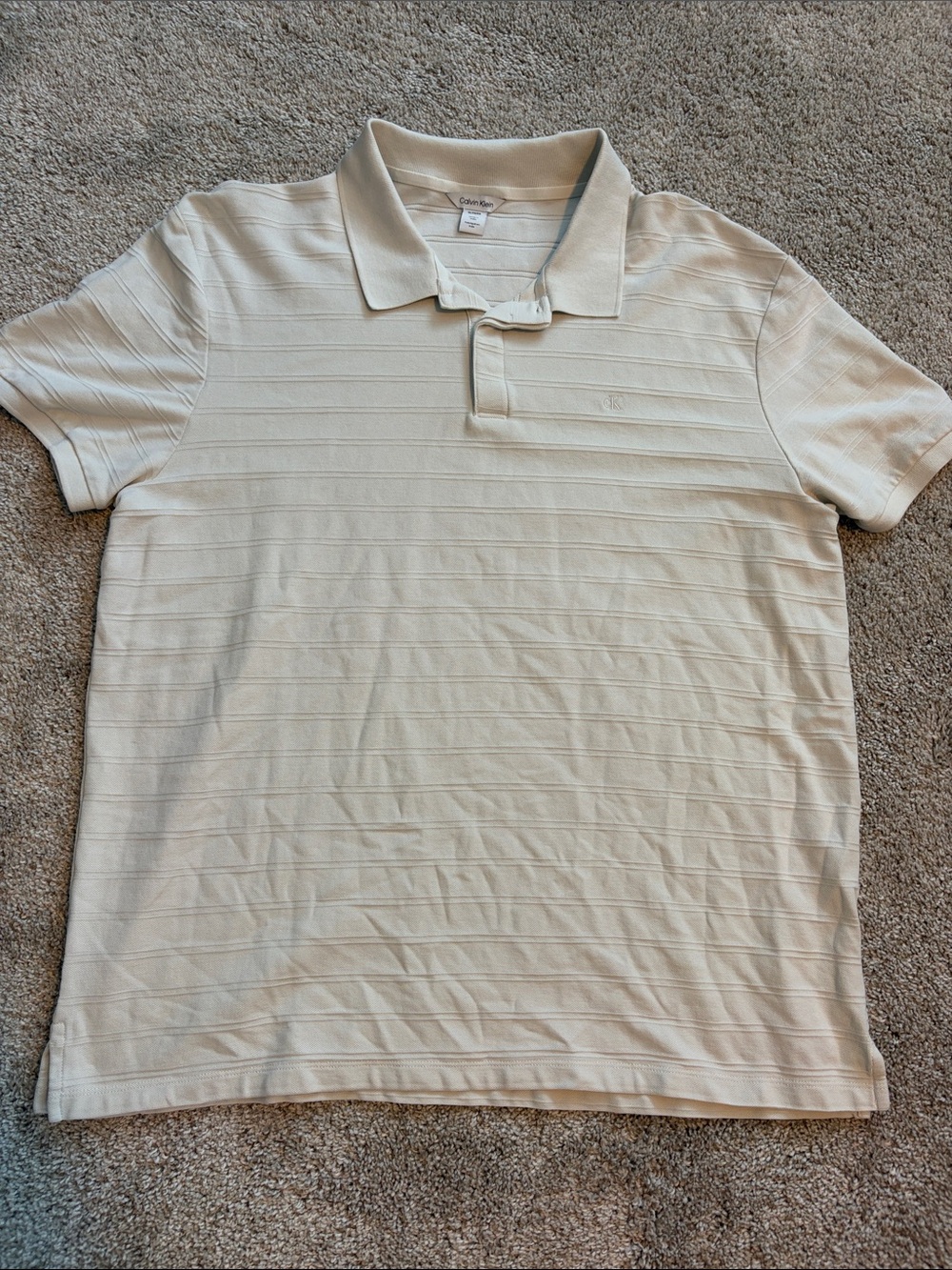 Calvin Klein Men's Light Cream Ribbed Short Sleeve Polo